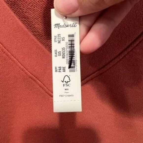 Madewell Womens XS Rust Orange V-Neck Sweatshirt 100% Cotton Ribbed Cuffs NWT - Picture 4 of 11
